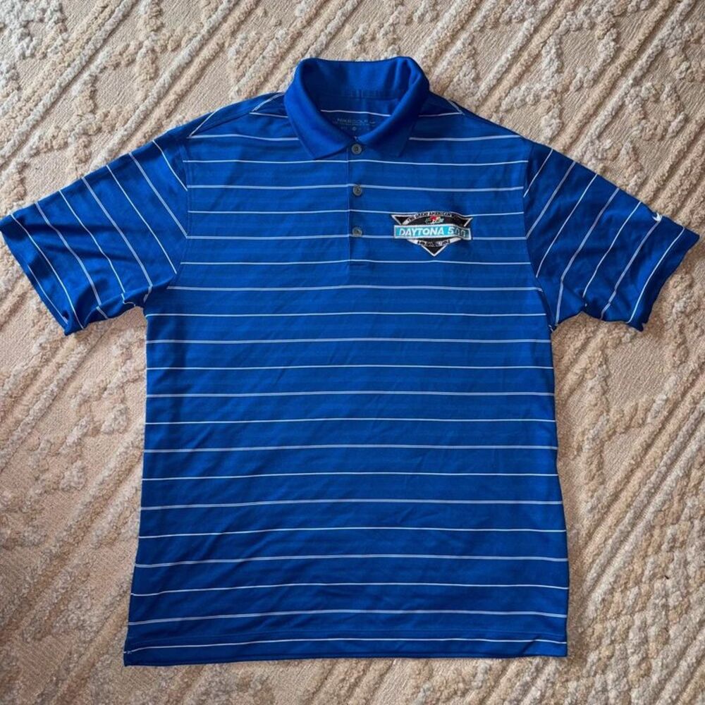 Nike Golf Daytona 500 2012 Racing Striped Polo Shirt Blue Medium
